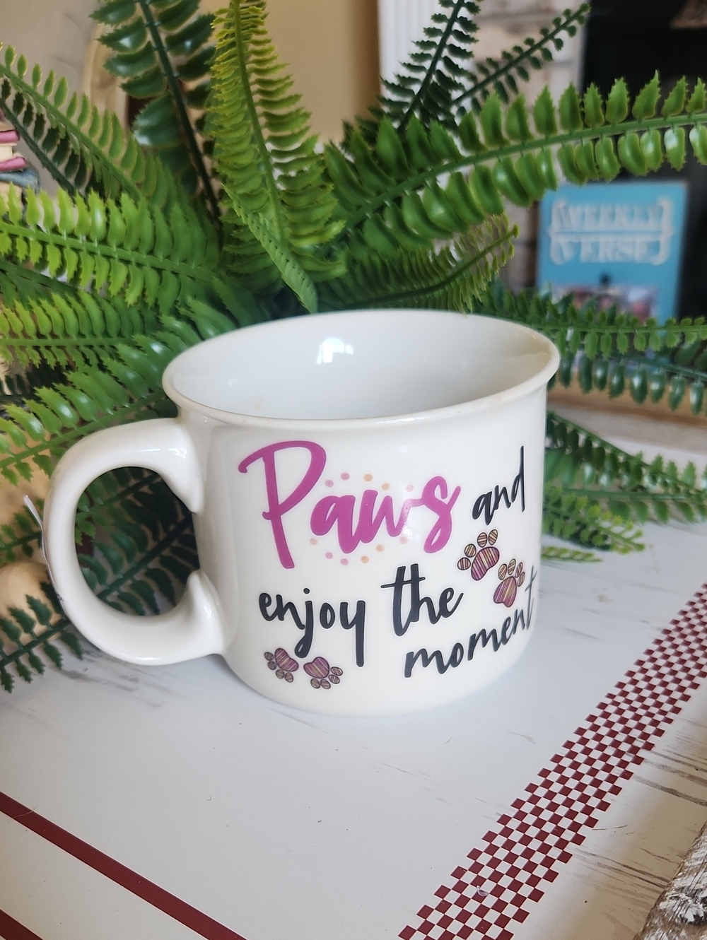 White Ceramic 'Paws and Enjoy the Moment' Mug